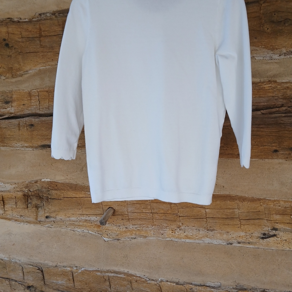 Talbots White Crew Neck Cotton Blend Cardigan SP - Picture 7 of 10